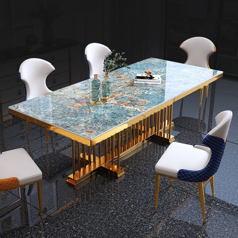 Glam Dining Stone Table Dining Rectangle Table with Metal Legs for Home Use