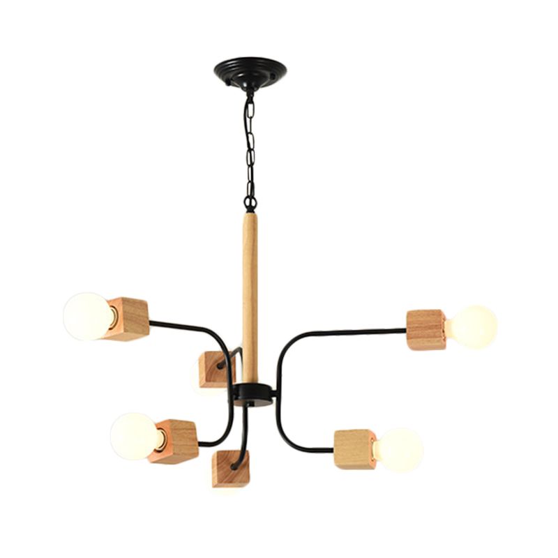 Weißer/schwarz gebogener Arm Anhänger Kronleuchter Moderne Multi Lights Holzhängerlampe mit Kette