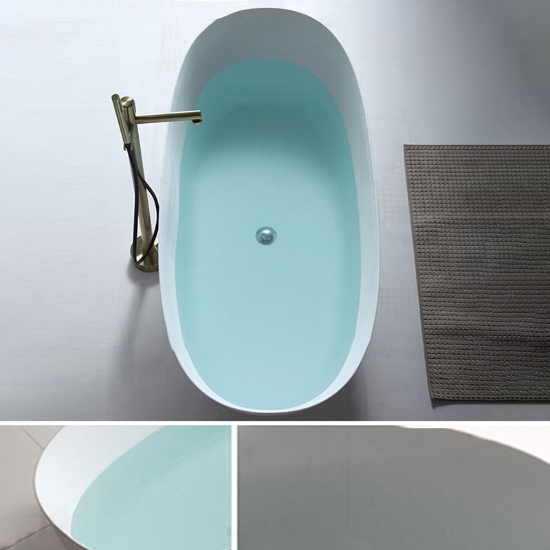 Contemporary White Bath Tub with Overflow Trim Oval Soaking Tub for Home
