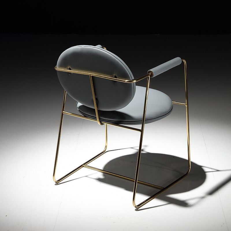 Glam Arm Chair Leather Dining Chair with Gold Frame for Home