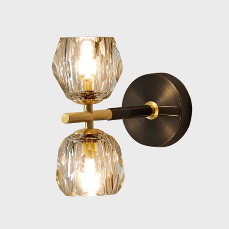 1 / 2 - Light Brass Wall Armed Sconce in Black and Gold Wall Light with Crystal Shade