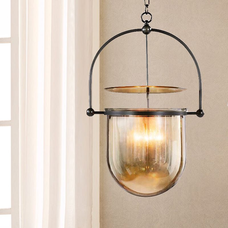Dome Glass Shade Pendant Light Modern Metal 3 Lights Black/Brass Ceiling Hang Lamp