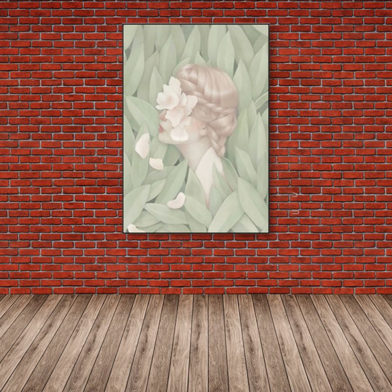 Soft Color Illustrated Maiden Wrapped Canvas Textured Pop Art Living Room Wall Decor