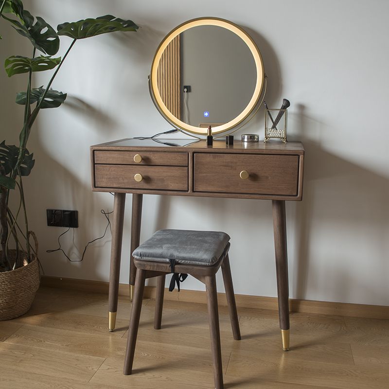 Contemporary Make-up Vanity with Drawers in Brown Rubberwood