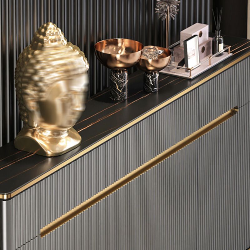 Glam Dark Gray Credenza Sintered Stone Top Sideboard Cabinet for Dining Room