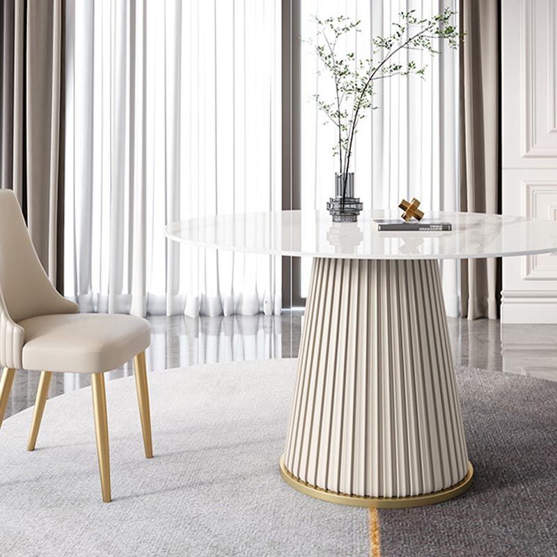Modern Round Stone Table Standard Height Dining Room Table with Pedestal Base