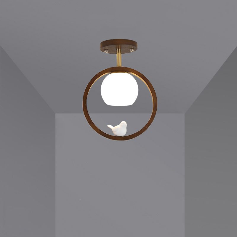 Wood Flush Mount Lighting Contemporary Globe Ceiling Light for Home