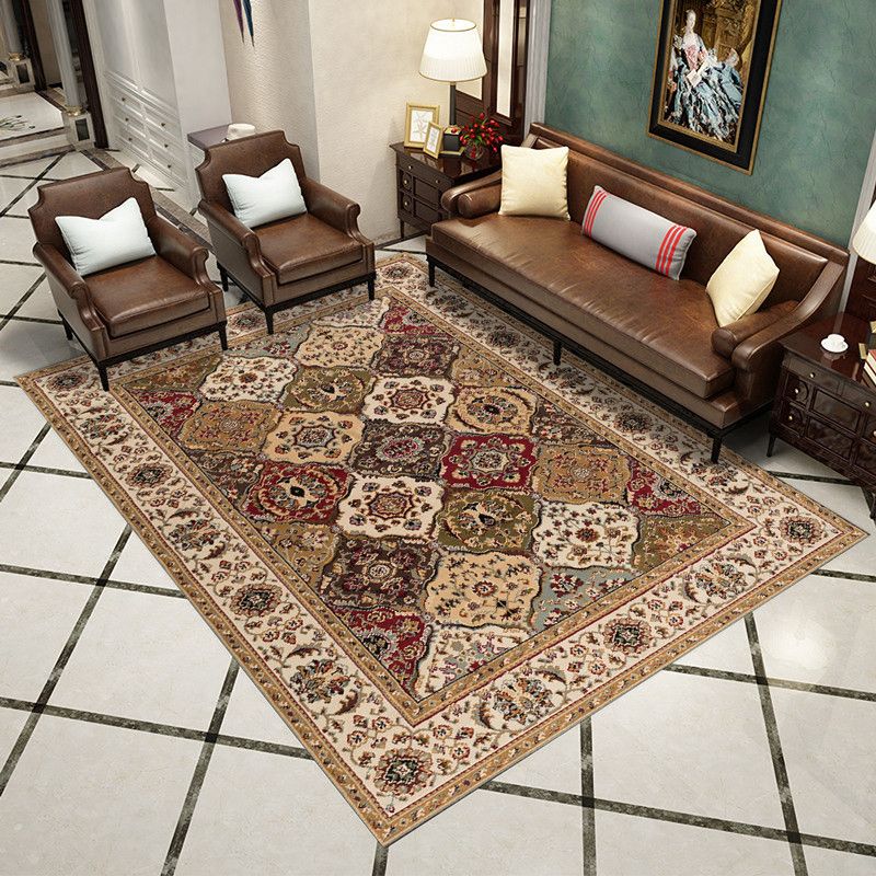 Western Living Room Rug Multicolored Geo Printed Area Carpet Synthetics Non-Slip Backing Pet Friendly Rug