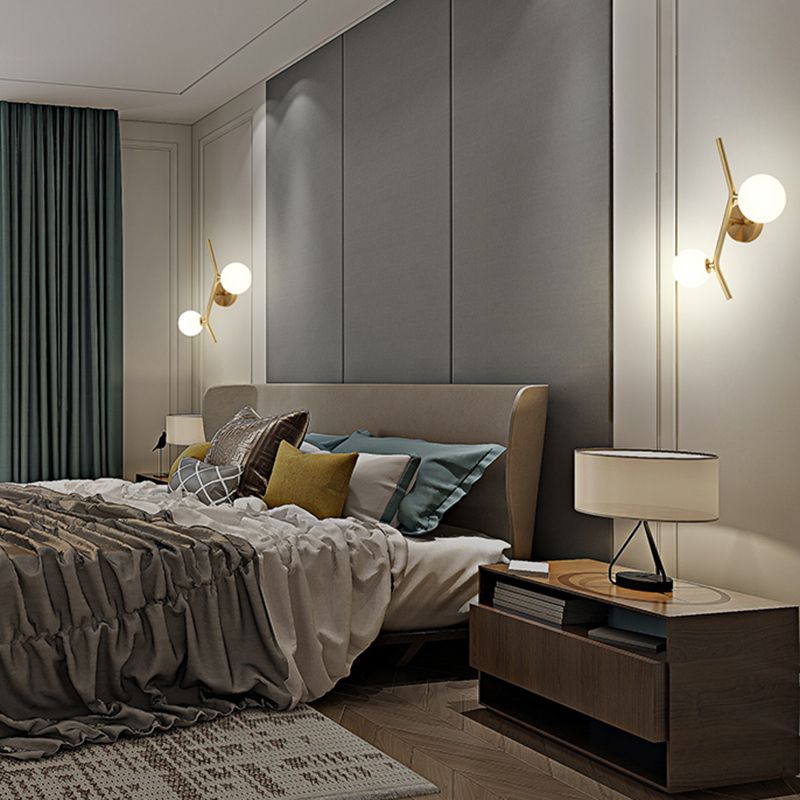 Glass Ball Shape Sconce Light Modern-Style 2 Lights Wall Light Fixtures in Gold