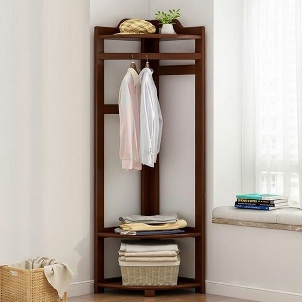 Wooden Coat Rack Two Storage Shelves and Hanging Rail Hall Stand Coat Rack