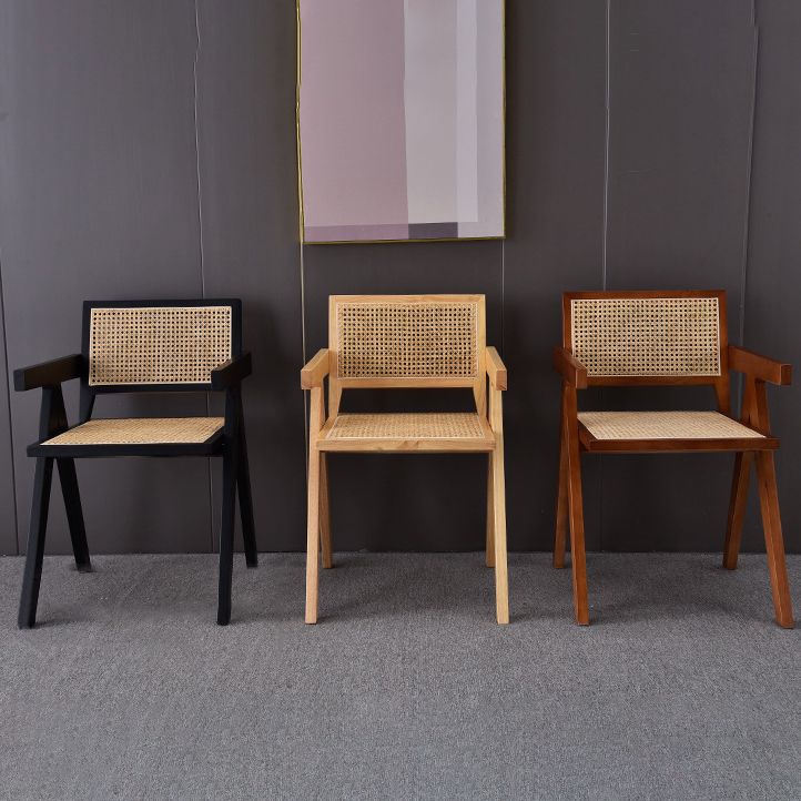 Contemporary Style Rubberwood Chair Open Back Arm Kitchen Dining Chairs