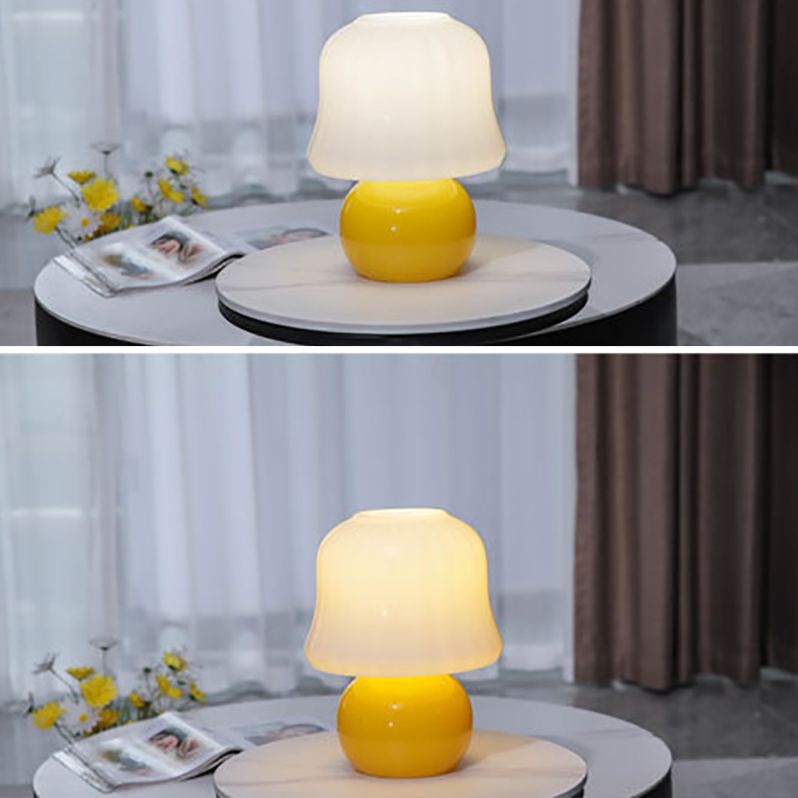 Mushroom Glass Nightstand Lamp Macaron Style 1 Head Bedroom Table Light