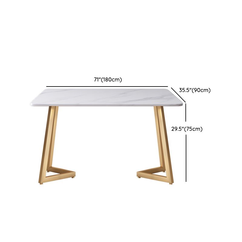 Iron Double Pedestal Table Modern Rectangle Stone Dining Table