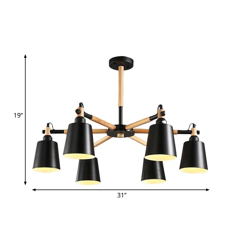 Noordse taps toelopende tint hanglampen metaal 6 lichten hangende verlichtingsarmatuur voor slaapkamer