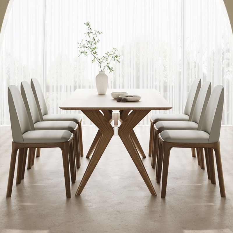 Simplicity Style Dinette Table Rectangle Stone Dinner Table in White