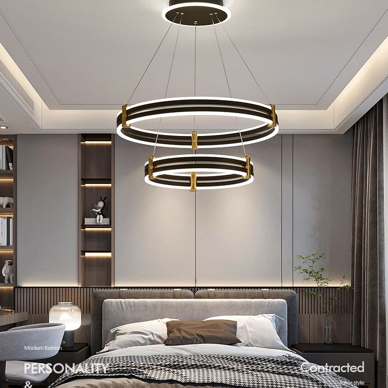 Black Tiered Round Chandelier Minimalist Acrylic LED Suspension Light for Living Room