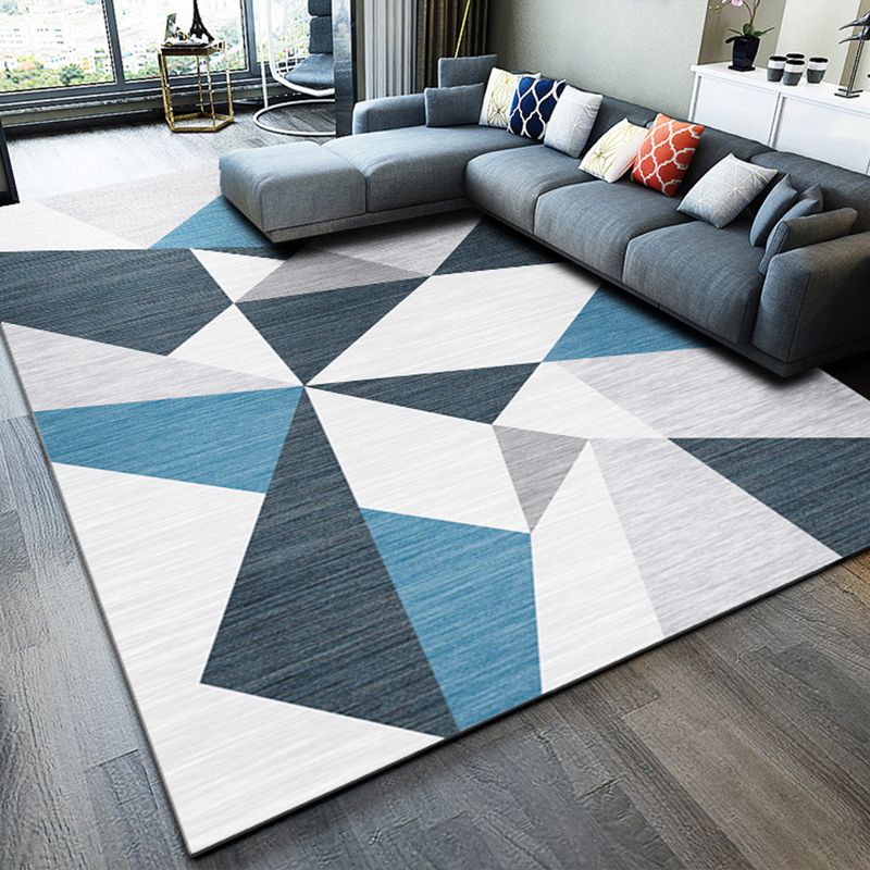 Grey Tone Simplicity Rug Polyester Geometry Print Carpet Stain Resistant Area Rug for Living Room