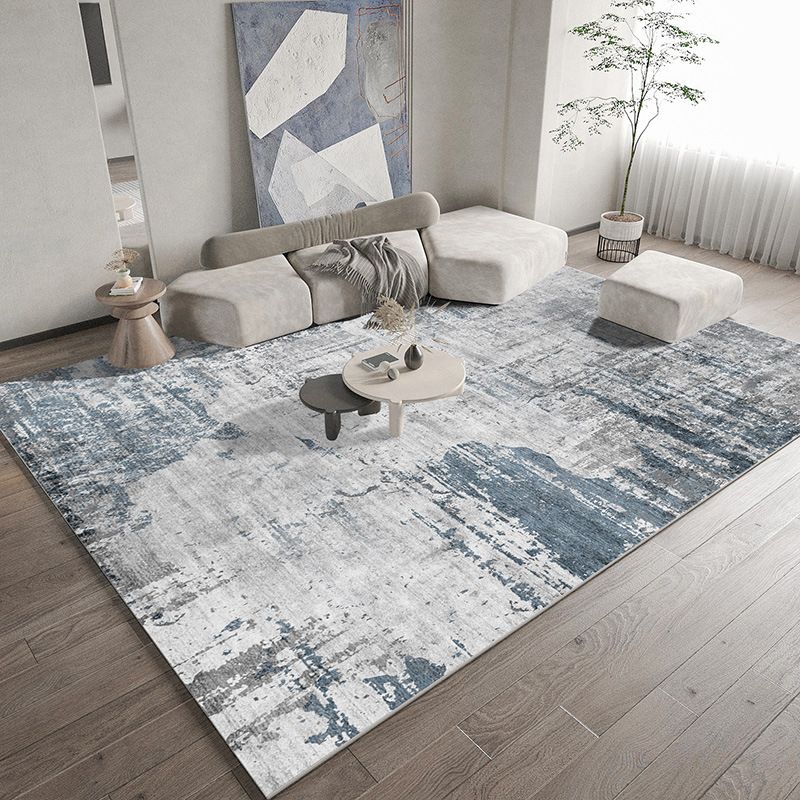 Gray Modern Rug Polyester Industrial Rug Non-Slip Backing Rug for Drawing Room