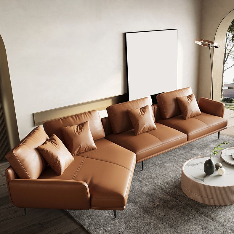 34"H Scandinavian Sectional Sofa Orange Sleeper Sectional with Pillows