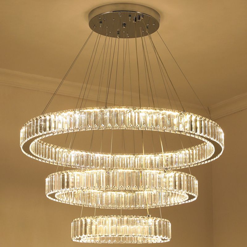 Lampada il lampadario di cristallo a LED a LED a LED a LED di cerchi di cerchi cromati per soggiorno