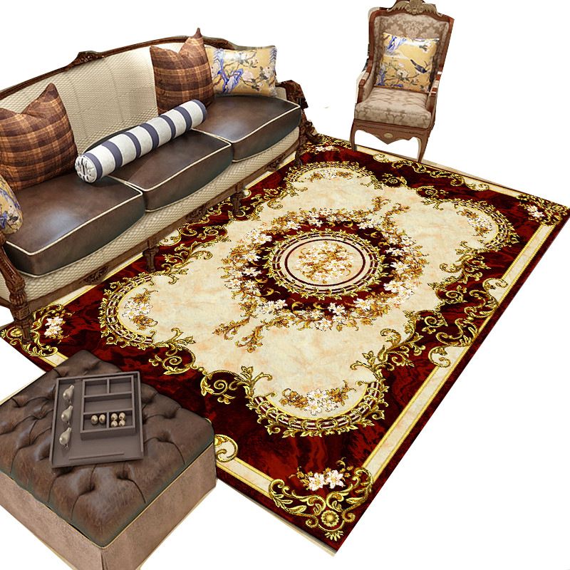 Contemporary Creative Border Rug Marble Surface Print Carpet Non-Slip Backing Carpet for Home Decor