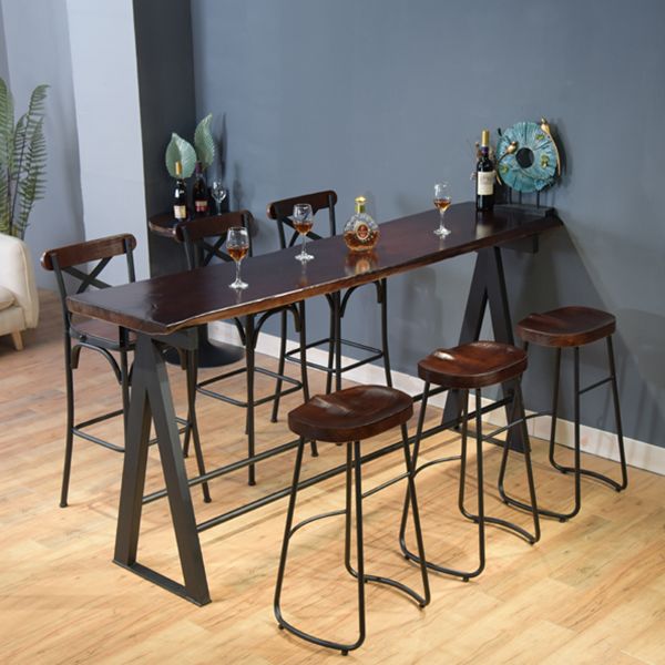 Rectangle Pine Wood Top Bar Table Modern Bar Table with Trestle Base in Black