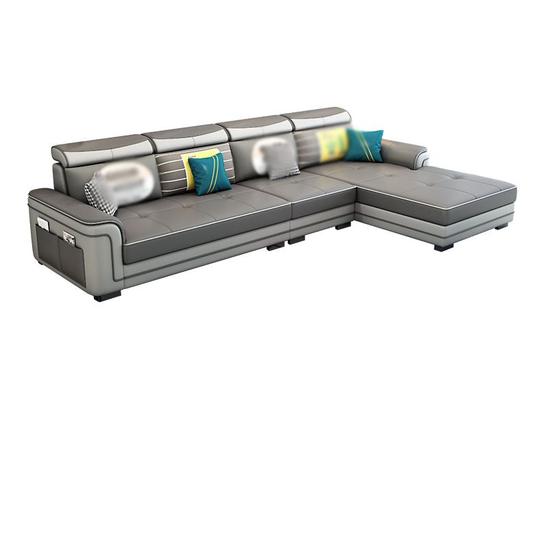 Modern Faux Leather/Linen Blend L-Shape 4-seat Sectionals with Storage