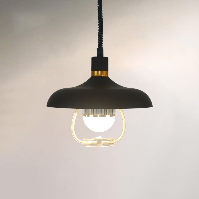 1 Light Round Round Pendants Lighting Metal Industrial Metal Prowing Lamping avec poignée de traction