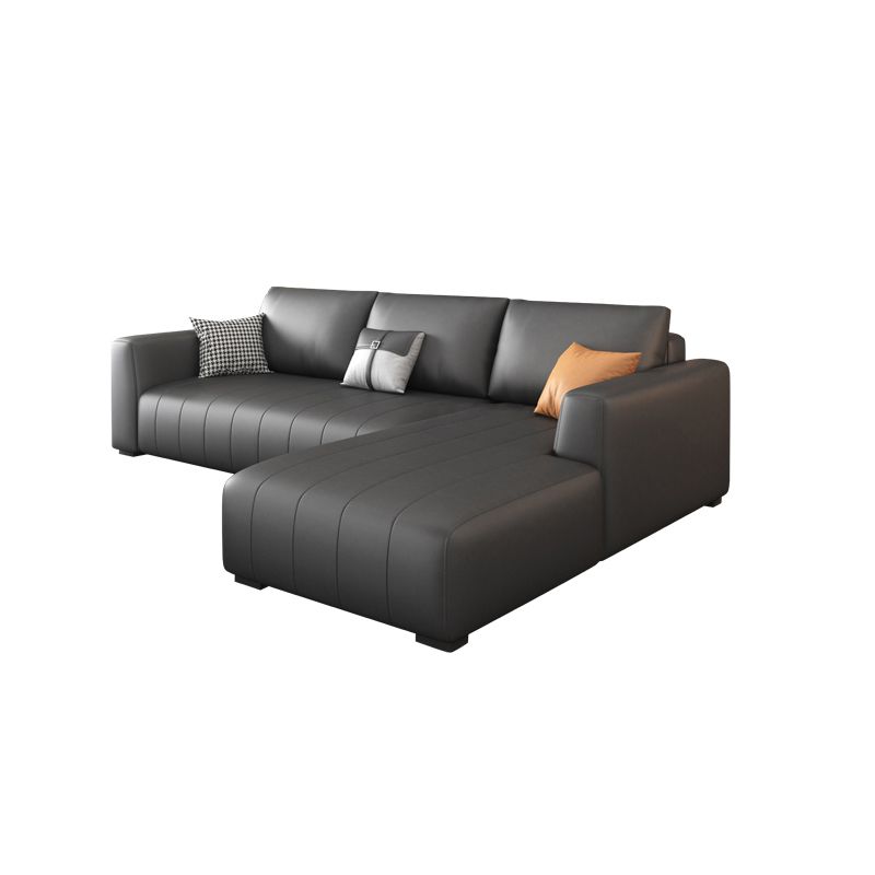 Square Arm Dark Gray Removable Cushions Modern Faux Leather Sofa