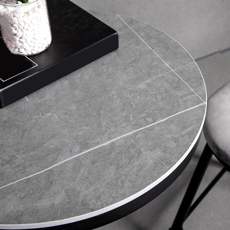 Modern 1/3 Pieces Bar Table Set Round Stone Counter Table with Backrest Stools