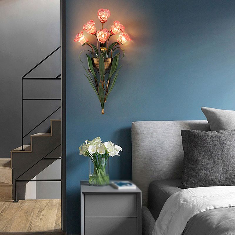 Modern Style Wall Lamp Flower Shape Wall Mount Lamp with Glass Shade for Bedroom