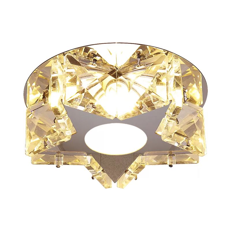 Circle/Star Flush Mount Fixture Simplicity Crystal Block Stainless-Steel LED Close to Ceiling Lighting for Corridor