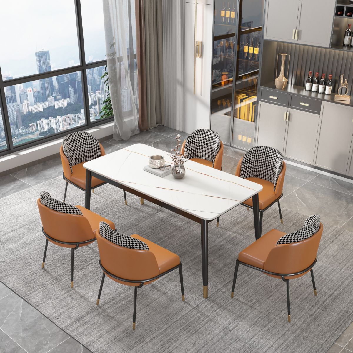 Glam Rectangle Dining Table Set 1/4/5/7 Pieces Dinette Set with Sintered Stone Top