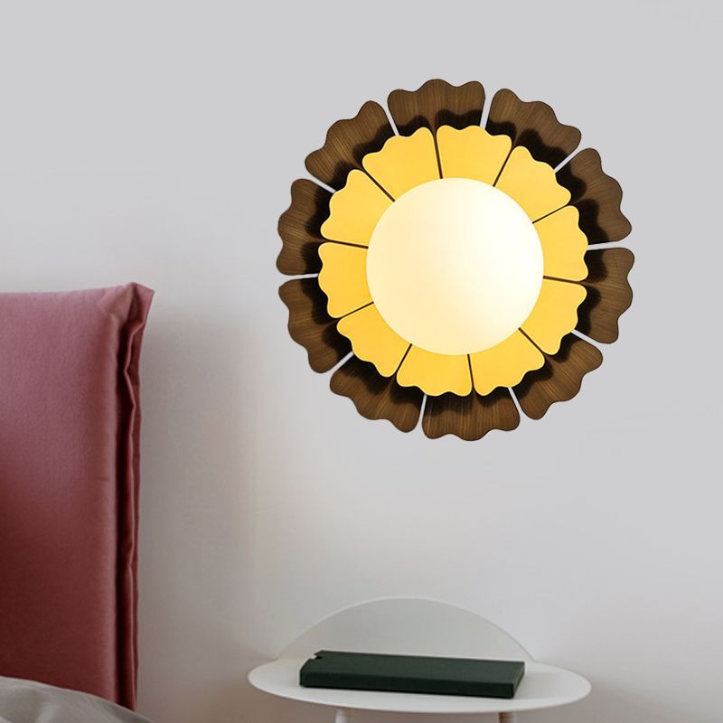 Iluminación de pared de vidrio esbelto de orbe de orbe de 1 cabeza LED LED amarillo y marrón Spluse de pared con placa de espalda con placa de espalda de girasol