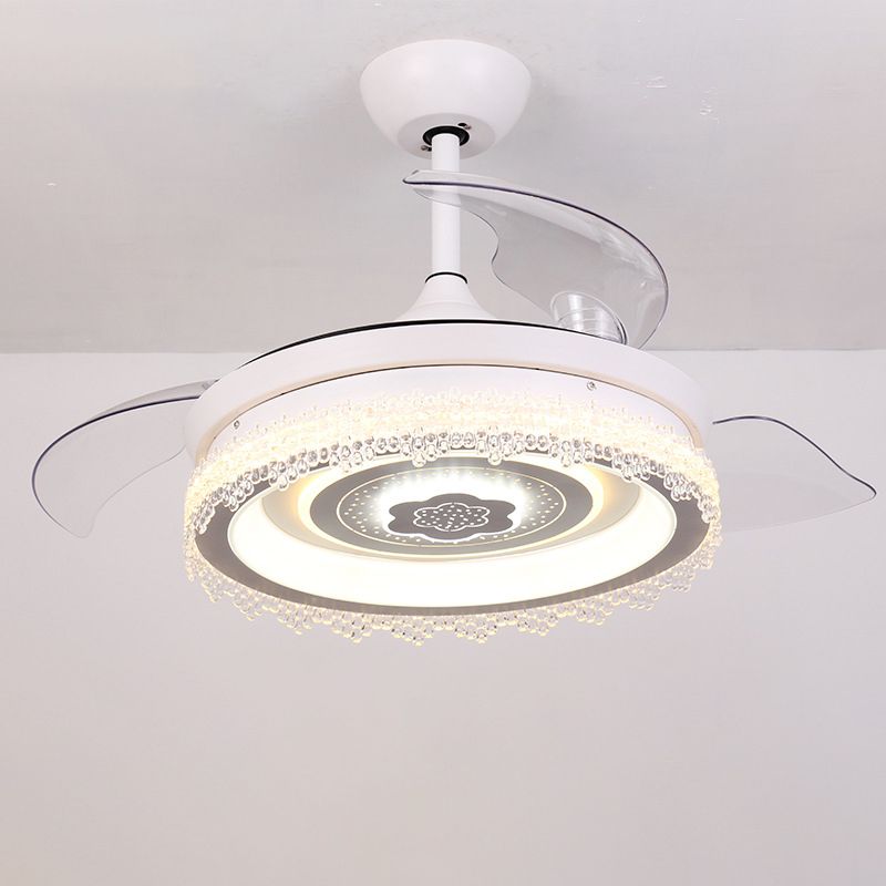 42 "W Circulaire semi -vlakke licht Modernistische acryl Wit 3 Blades LED Hangdoekventilator Lamp met bloemenbekleding