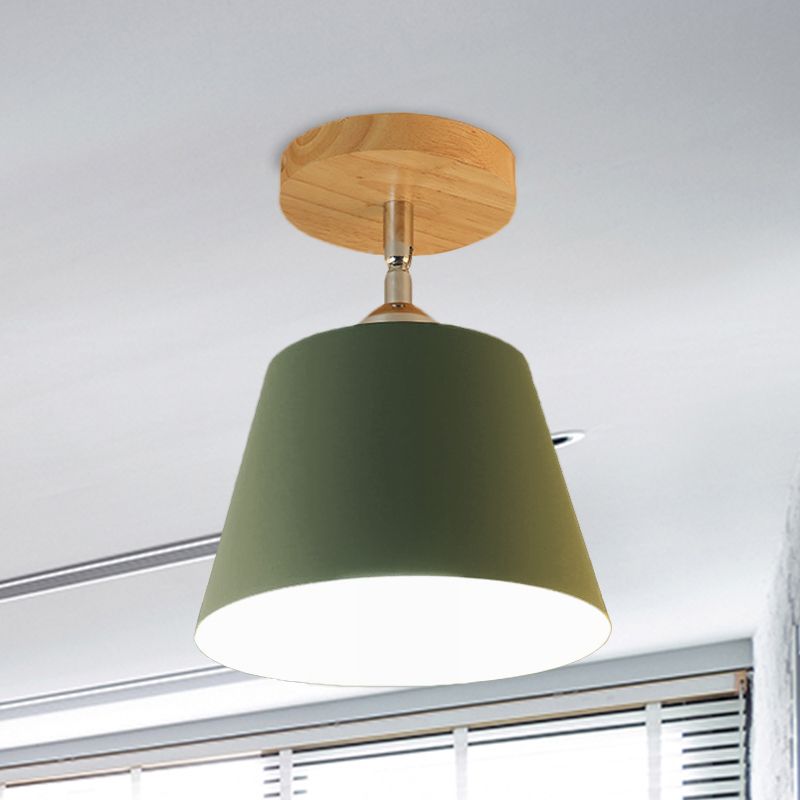 1 Licht Tapered Semi Flush Hanglamp Modernisme Grijs/Roze Metaal en Houten Verstelbare Plafondlamp