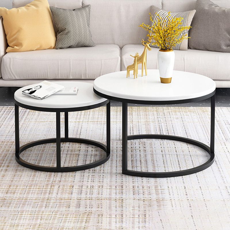 Glam Marble Top Nesting Coffee Table Set with Round Top and Iron Base