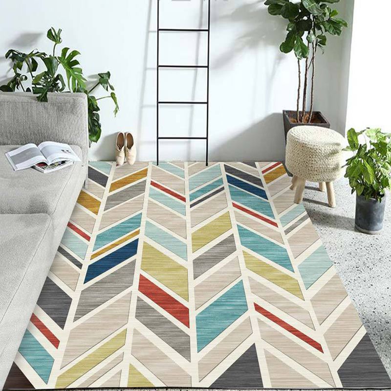 Pastel Colorblock Geometric Rug Multi-Color Nordic Carpet Polypropylene Pet Friendly Anti-Slip Backing Stain Resistant Rug for Room
