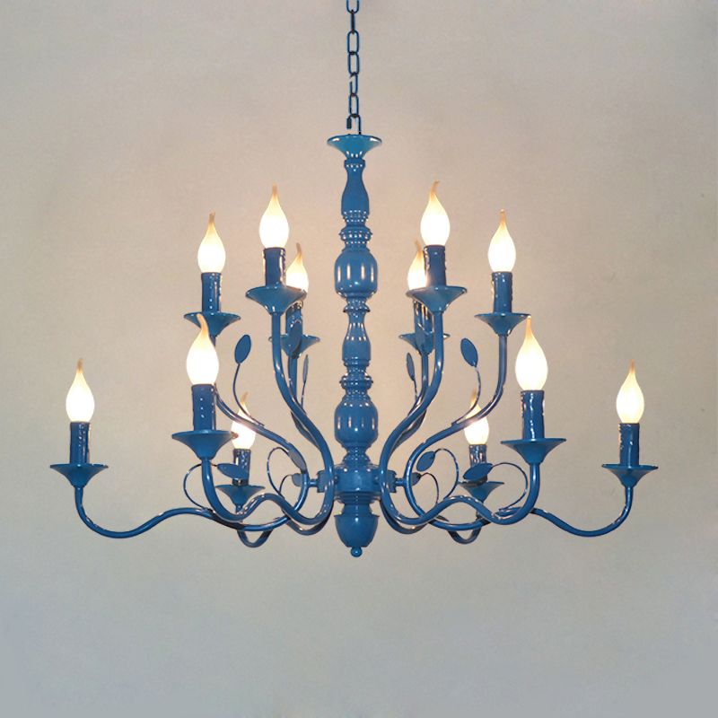 Candelera colgante de forma de vela de metal Vintage 10/12/16 Luces Luces Restaurante Lámpara de techo colgante en azul