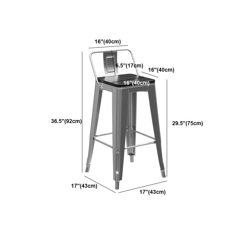 Footrest Backrest Counter-height Stool Industrial Wood and Metal Counter Chair in Silver
