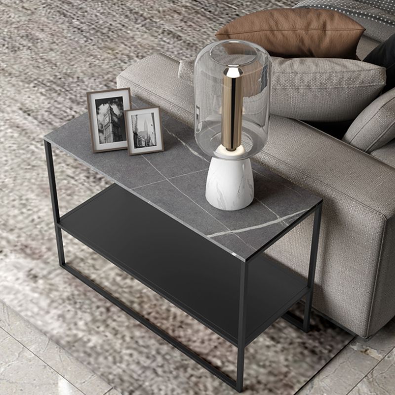 Contemporary Metal Sled with Shelf Rectangular Double Tier Living Room End Table