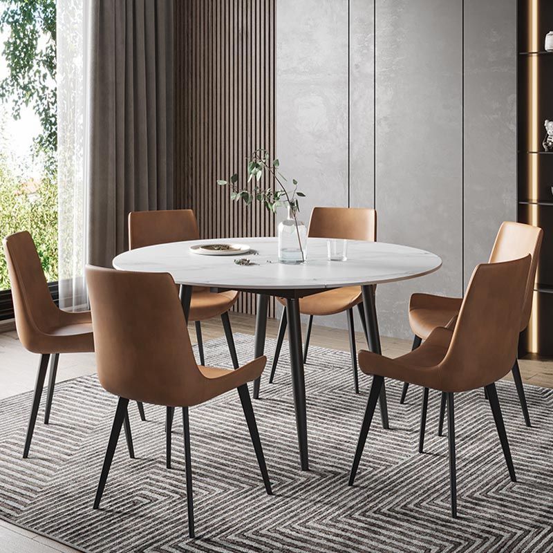 Stone Contemporary Round Dinner Table Matte Finish 4 Legs Table for Home