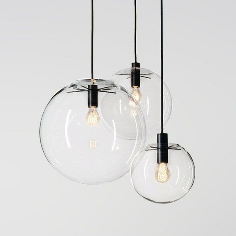 Clear Glass Globe Hanging Light Minimalistic 1-Light Black Pendant Lighting for Restaurant