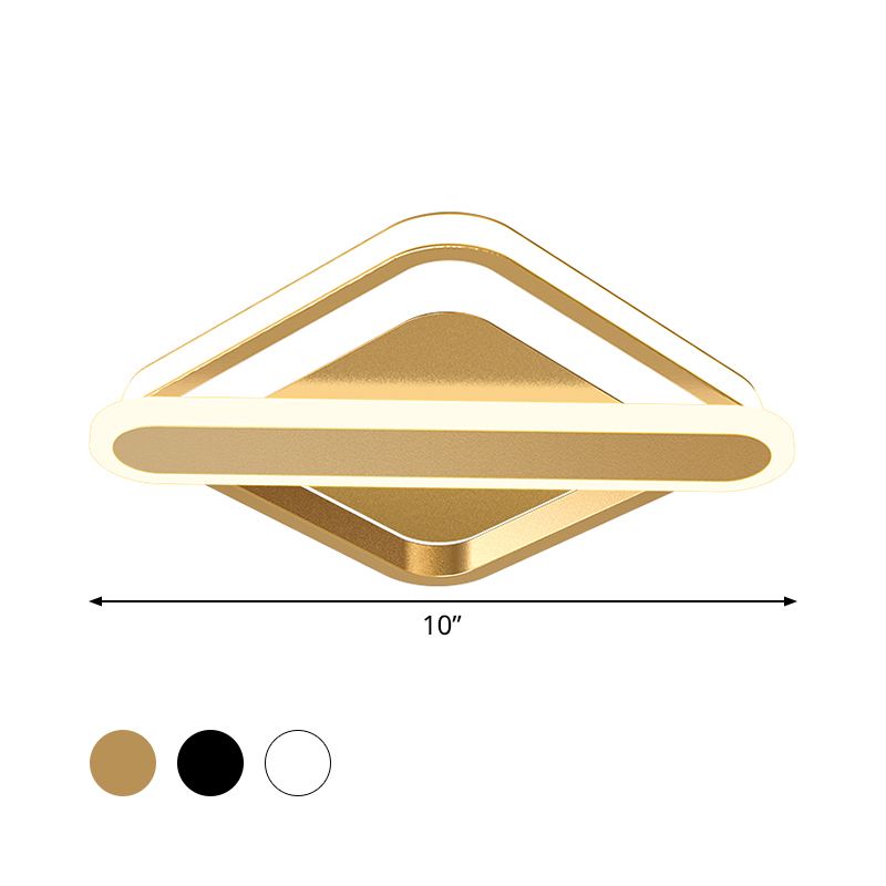 Rhombus-Oblong Foyer Flush Light Iron Modernism LED Ceiling Mounted Lighting Fixture in Black/Gold/White