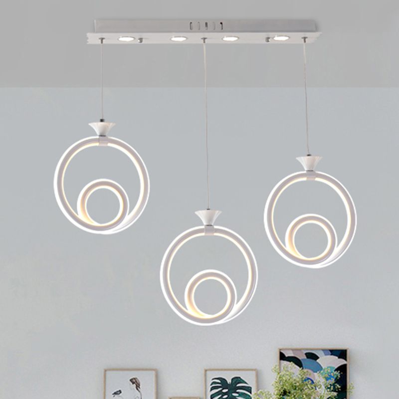 Pargante de clúster de múltiples anillos acrílico contemporáneo 3/5 lámpara de suspensión de cocina de la cabeza en luz cálida/blanca/natural