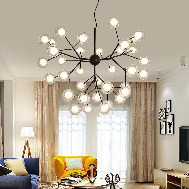 Luz de suspensión LED LED de vidrio transparente iluminación de araña de estilo nórdico para sala de estar