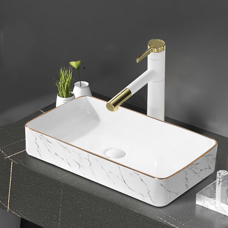 Contemporary Bathroom Sink Pop-Up Drain Porcelain Rectangular Vessel Bathroom Sink