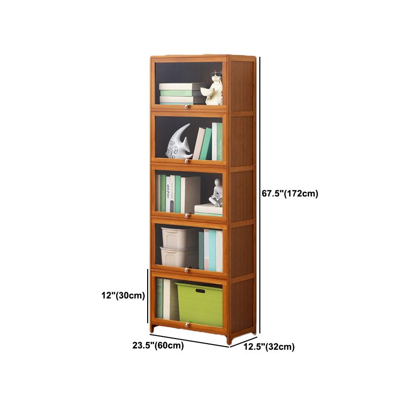Brown Shelf Bookcase Door Standard Wood Bookcase for Home Office