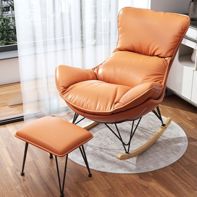 Modern Upholstered Rocker Chair Metal Frame Spindle Rocker Chair with Ottoman