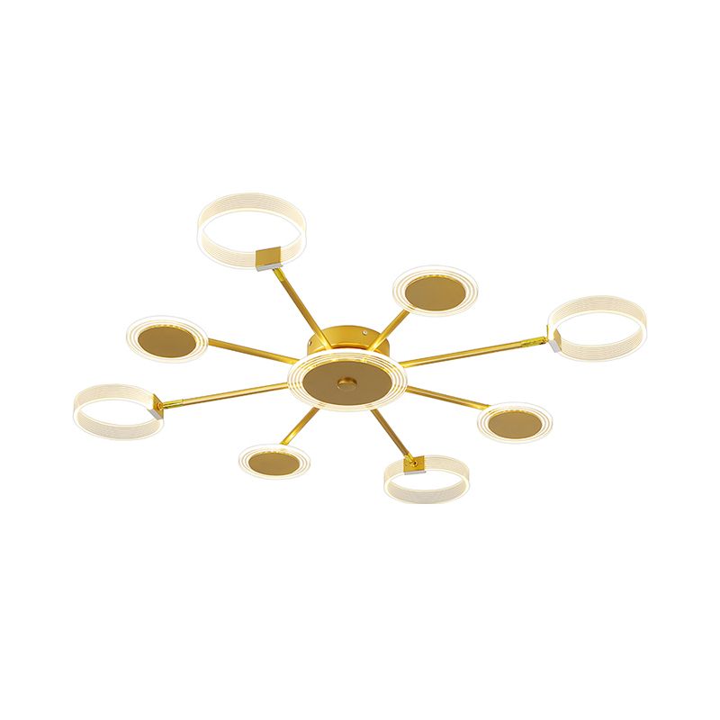 31.5"/39" W Modern Circle Semi Flush Acrylic 7/9 Heads Living Room LED Ceiling Mounted Fixture in Gold, Warm/White Light